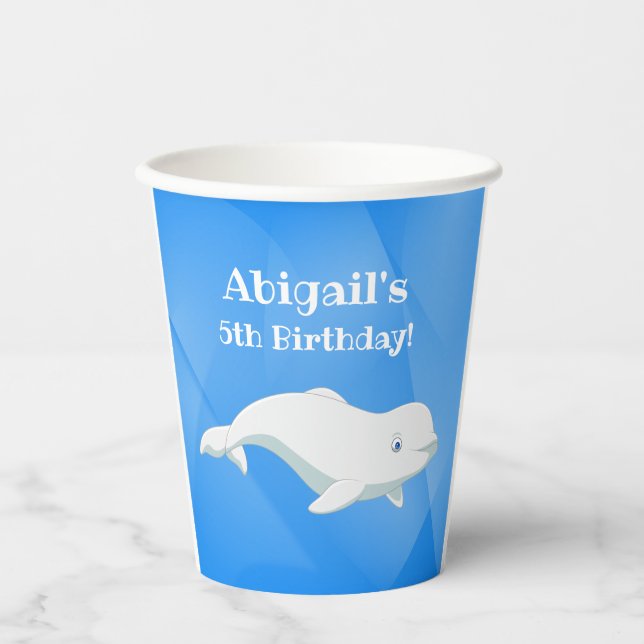 Personalized Beluga Whale Arctic Ocean Birthday Paper Cups (Front)