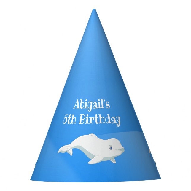 Personalized Beluga Whale Arctic Ocean Birthday Party Hat (Front)