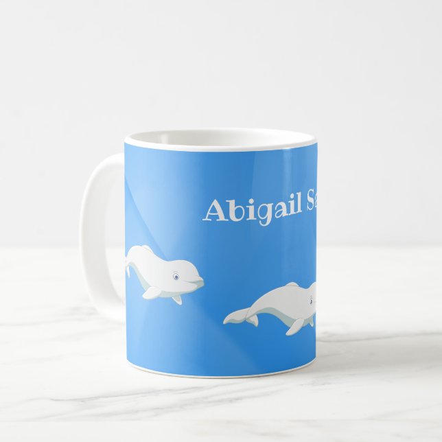 Personalized Beluga Whale Blue and White Ocean Coffee Mug (Front Left)