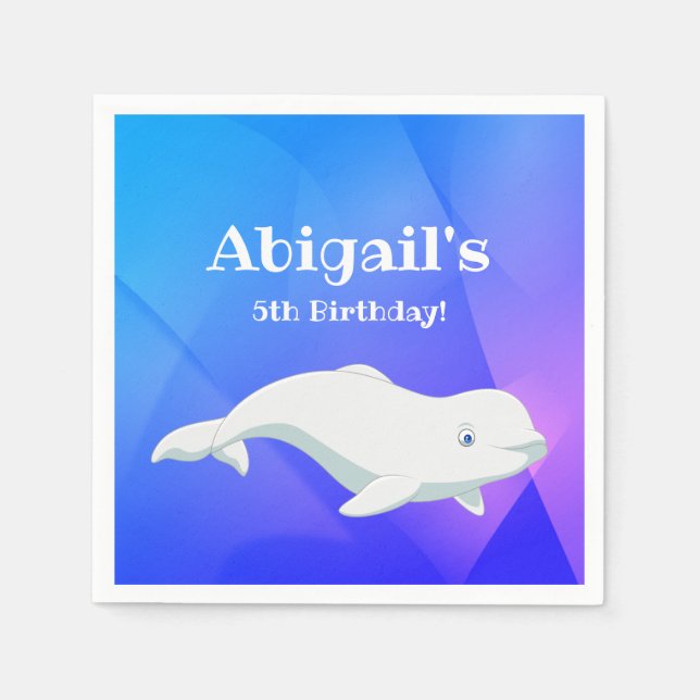 Personalized Beluga Whale Blue Ocean Birthday Napkin (Front)