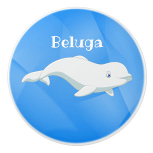 Personalized Beluga Whale Blue, White Arctic Ocean Ceramic Knob