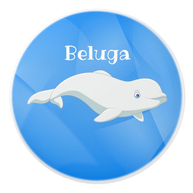 Personalized Beluga Whale Blue, White Arctic Ocean Ceramic Knob (Front)