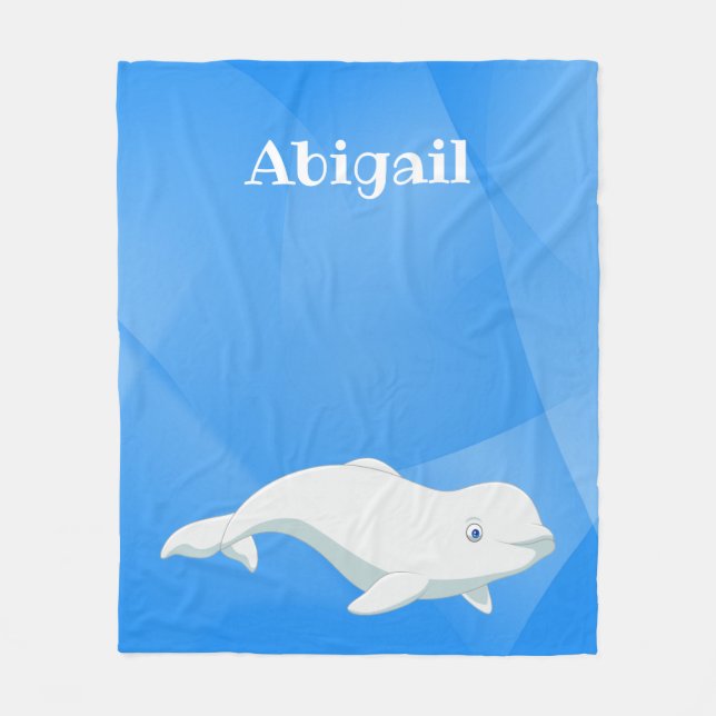 Personalized Beluga Whale Blue, White Arctic Ocean Fleece Blanket (Front)