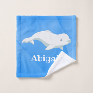 Personalized Beluga Whale Blue, White Arctic Ocean Wash Cloth