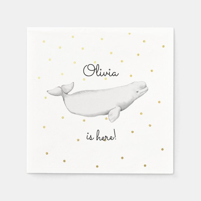Personalized Beluga Whale New Baby Shower  Napkin (Front)