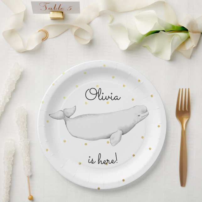 Personalized Beluga Whale New Baby Shower Paper Plate (Wedding)