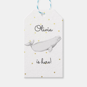 Personalized Beluga Whale Newborn Baby Shower Gift Tags