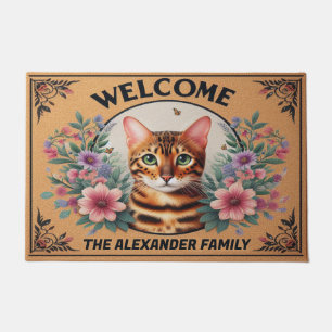 Personalized Bengal Cat Floral Welcome Kitten Doormat