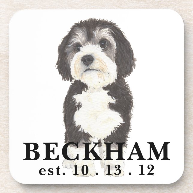 Personalized Bernedoodle Beverage Coaster (Front)