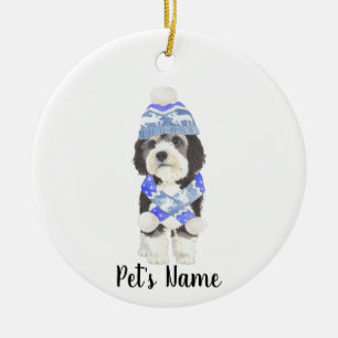 Personalized Bernedoodle Blue & White Ceramic Ornament