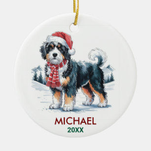 Personalized Bernedoodle Dog Christmas Ceramic Ornament