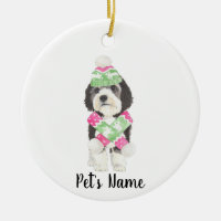 Personalized Bernedoodle Pink and Green Christmas