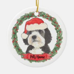 Personalized Bernedoodle Santa Hat Christmas Ceramic Ornament