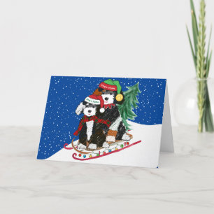 Personalized Bernedoodles Decorated Christmas Sled Holiday Card