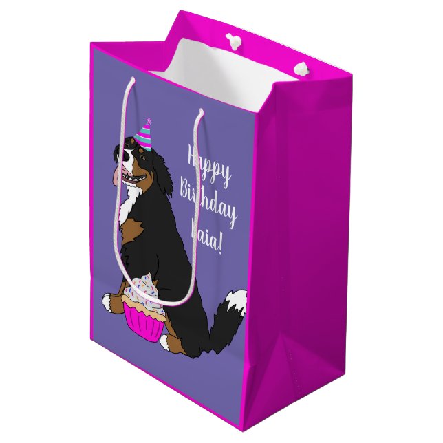 Personalized Bernese Mountain Dog Birthday  Medium Gift Bag (Front Angled)
