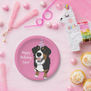 Personalized Bernese Mountain Dog Birthday Paper Plate
