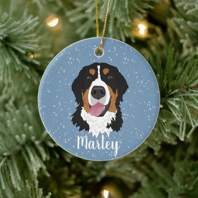Personalized Bernese Mountain Dog Christmas  Ceramic Ornament (Tree)