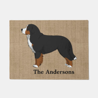 Personalized Bernese Mountain Dog Tan Burlap Doormat
