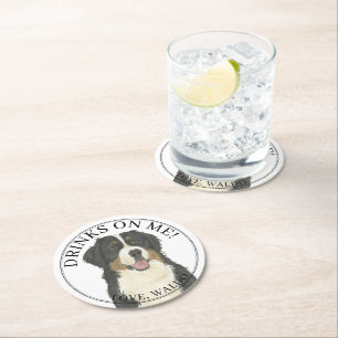 Personalized Bernese Mountain Dog Wedding Round Paper Coaster