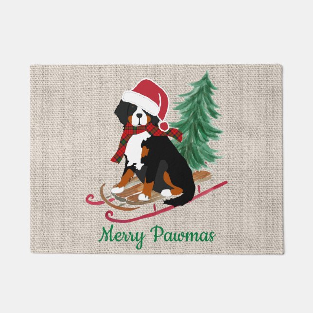 Personalized Bernese Mt Dog Christmas Sled Doormat (Front)