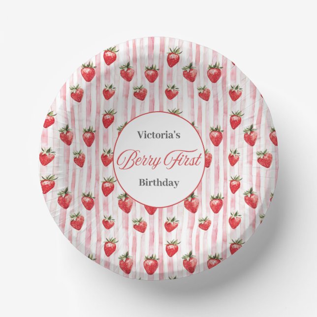 Personalized 'Berry First' Birthday Bowl's Paper Plate (Front)