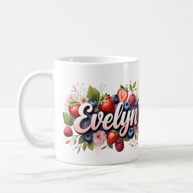 Personalized Berry Floral Name Mug – Evelyn (Left)