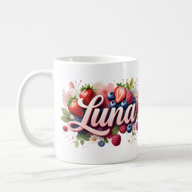 Personalized Berry Floral Name Mug – Luna (Left)