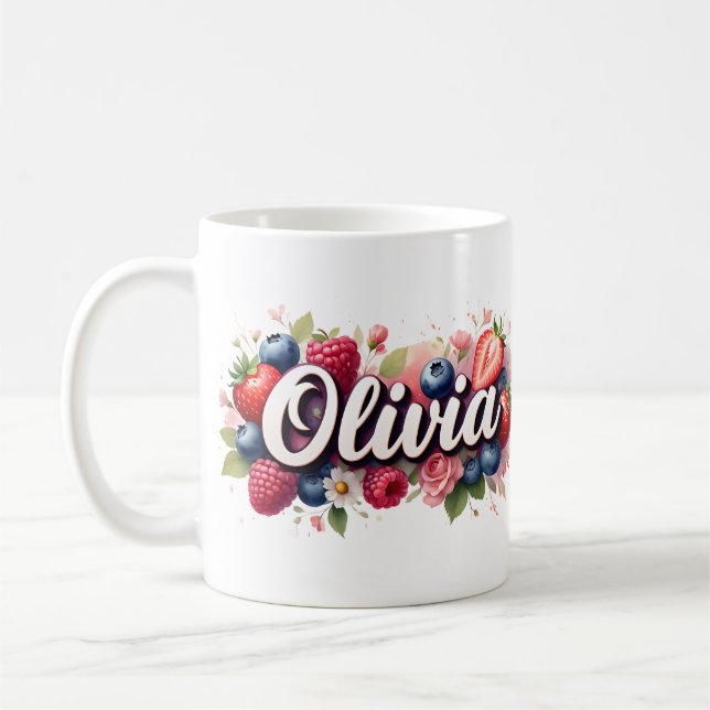 Personalized Berry Floral Name Mug – Olivia (Left)