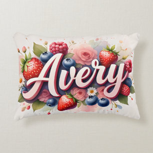 Personalized Berry Floral Name Pillow " Avery "