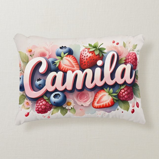 Personalized Berry Floral Name Pillow " Camila " (Front)