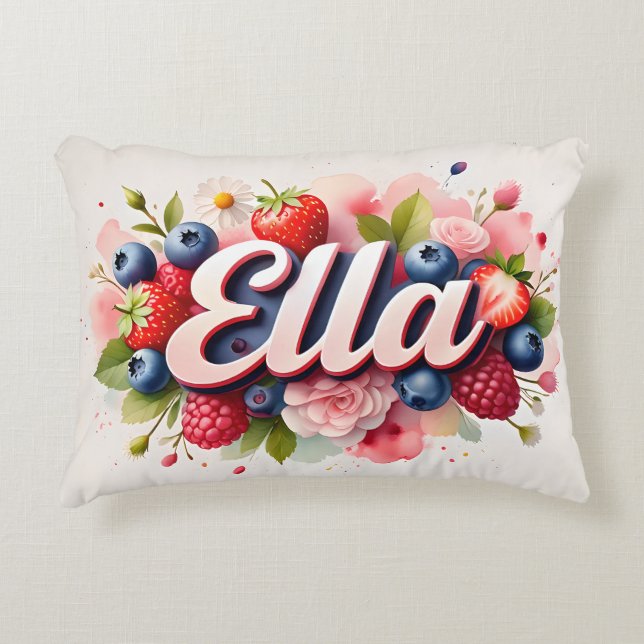 Personalized Berry Floral Name Pillow - Ella (Front)