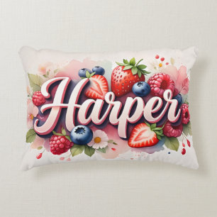 Personalized Berry Floral Name Pillow "Harper"