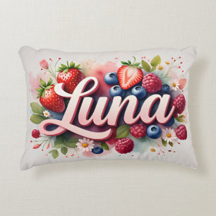 Personalized Berry Floral Name Pillow - Luna