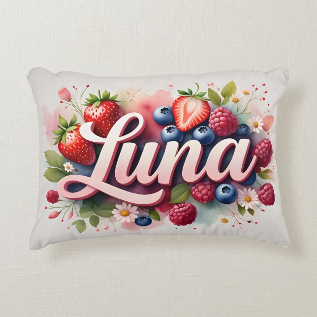 Personalized Berry Floral Name Pillow - Luna (Front)