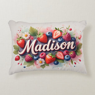 Personalized Berry Floral Name Pillow - Madison