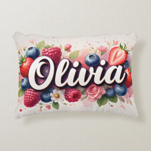 Personalized Berry Floral Name Pillow - Olivia