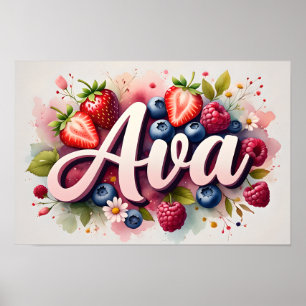 Personalized Berry Floral Name Poster "Ava"