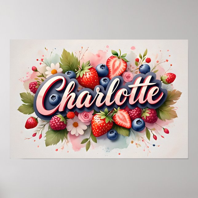 Personalized Berry Floral Name Poster "Charlotte" (Front)