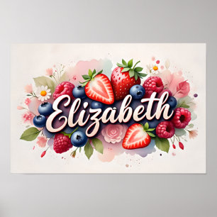Personalized Berry Floral Name Poster "Elizabeth"