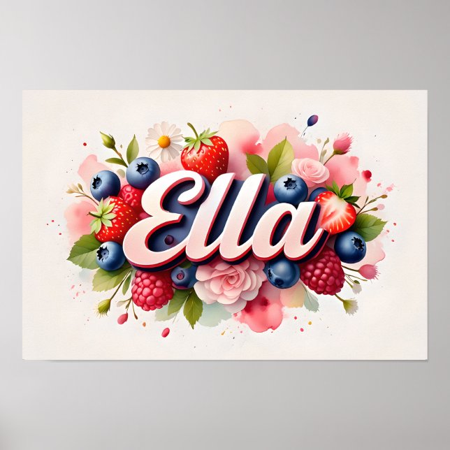 Personalized Berry Floral Name Poster "Ella" (Front)