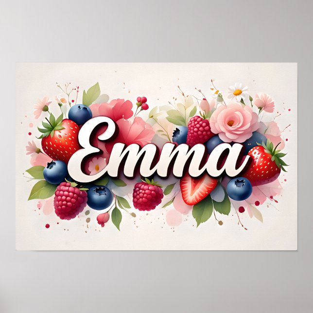 Personalized Berry Floral Name Poster – "Emma" –  (Front)