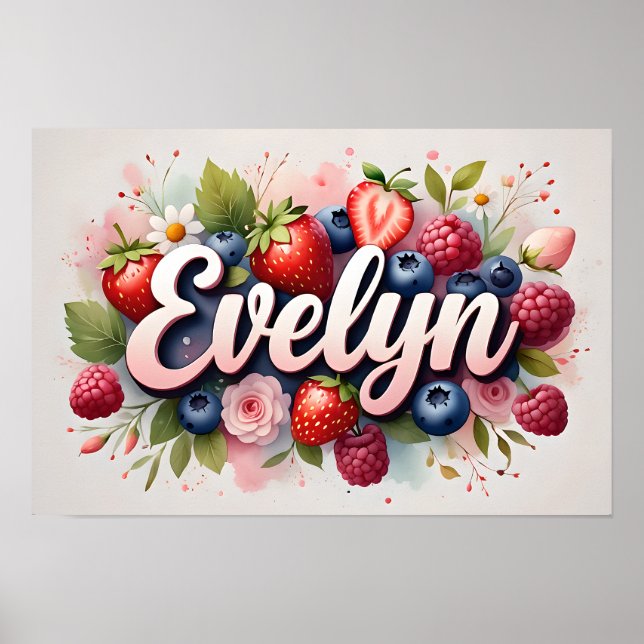 Personalized Berry Floral Name Poster  "Evelyn"  (Front)