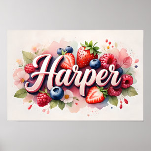 Personalized Berry Floral Name Poster  "Harper" 