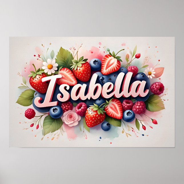Personalized Berry Floral Name Poster  "Isabella"  (Front)