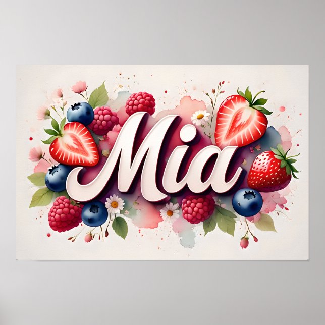 Personalized Berry Floral Name Poster "Mia" (Front)