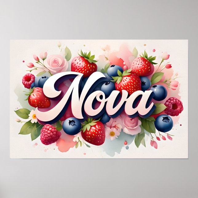 Personalized Berry Floral Name Poster "Nova" (Front)