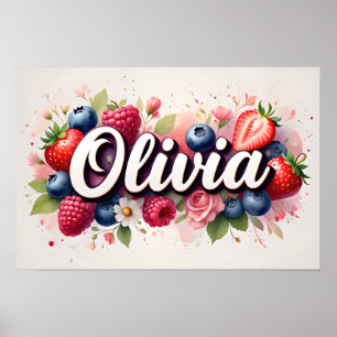 Personalized Berry Floral Name Poster "Olivia"