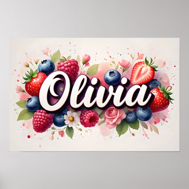 Personalized Berry Floral Name Poster "Olivia" (Front)