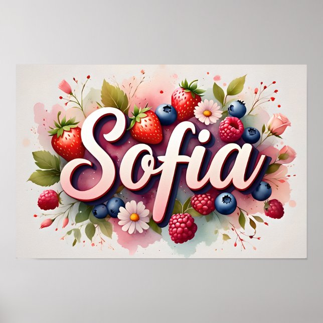 Personalized Berry Floral Name Poster – "Sofia"  (Front)