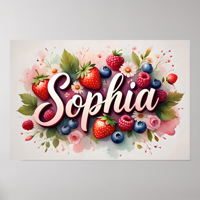 Personalized Berry Floral Name Poster – "Sophia"  (Front)